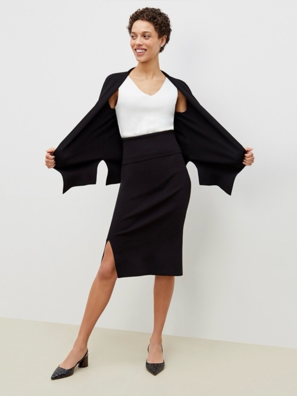 MM Lafleur The Harlem Skirt Fold Over Waist Viscose Blend Knit Black Size Large